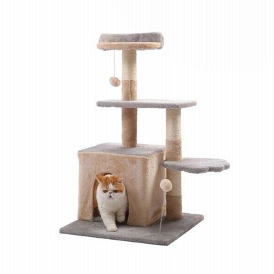 JranPets キャットタワー 据え置き 猫 タワー 人気 ミニ 高さ約85cm おもちゃ付き ポール 爪とぎ 木製 小型 子猫 中型猫