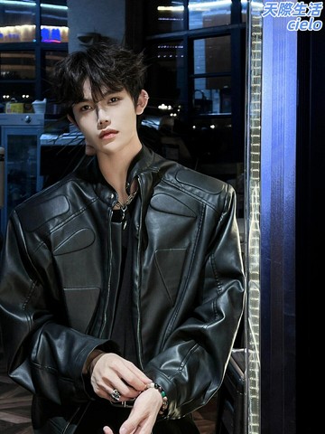 【痞帥解構】機車皮衣 男款皮衣 機車夾克 短款外套 韓版外套 寬鬆上衣 小眾設計 墊肩廓形 做舊復古 街頭潮男必備