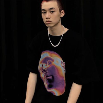 現代藝術曝光人臉個性短袖高克重落肩版加大t恤男高街情侶ins超火