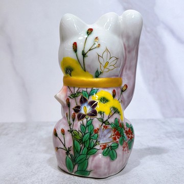 【紫韻秋福】日本清水燒招財貓 | 色繪 紫地 秋草