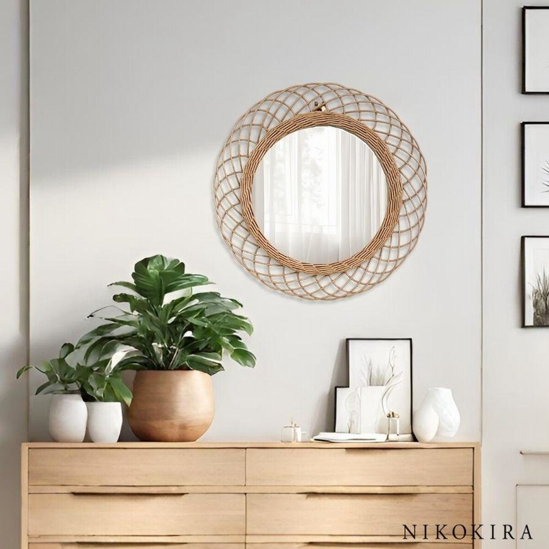 ラタンミラー フラワーミラー 壁掛けミラー ウォールミラー 柳