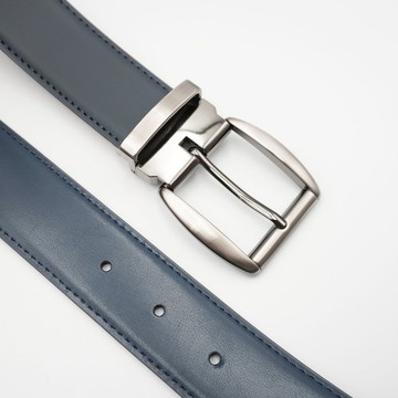 藍色真皮針扣皮帶 台灣製造 35mm 黑色/白色髮絲紋皮帶扣