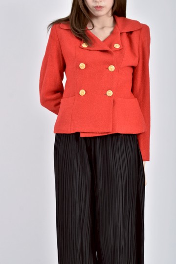 (S) laicarfore小香風羊毛素面紅色外套