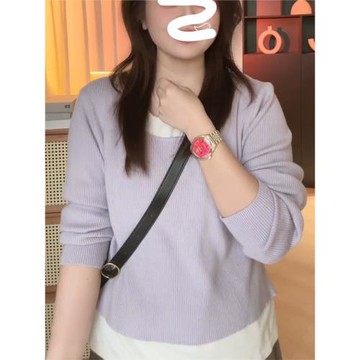 大碼女裝假兩件打底針織衫女春季2026年新款胖mm遮肉顯瘦長袖上衣