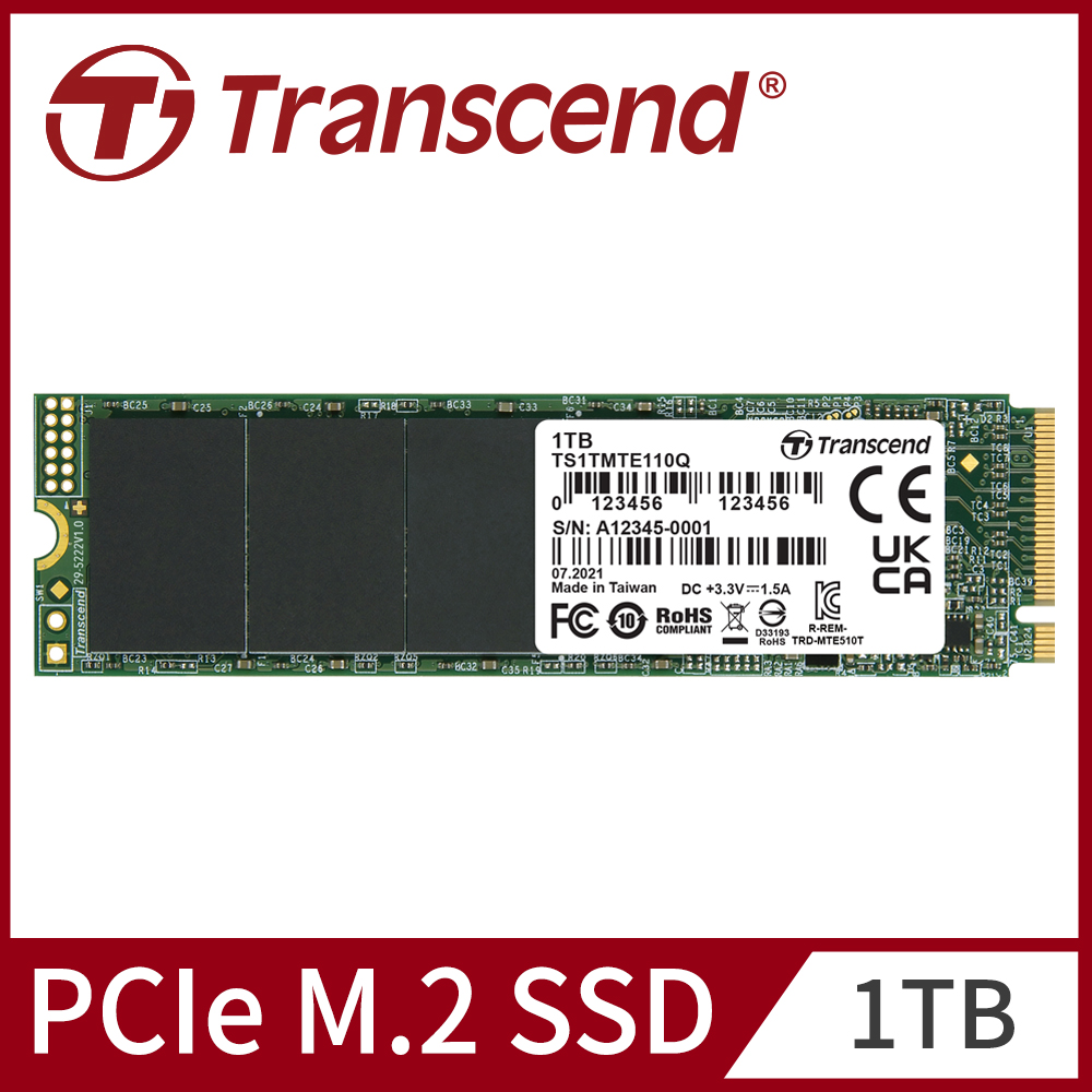 Transcend 創見MTE110Q 1TB M.2 2280 PCIe Gen3x4 SSD固態硬碟