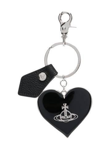 Vivienne Westwood - Mirror Heart embossed-orb motif keyring - women - Leather/Metal - One Size - Black