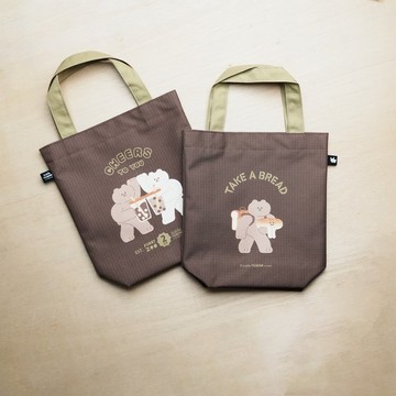 防潑水手提袋 環保袋 購物袋 - 麵包熊珍奶