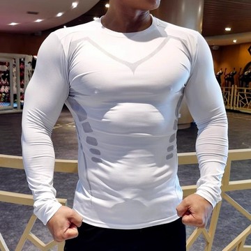健身服男長袖秋冬緊身衣速乾透氣高彈跑步籃球訓練服運動圓領上衣薄款上衣春秋長袖男士長袖運動T排汗衫