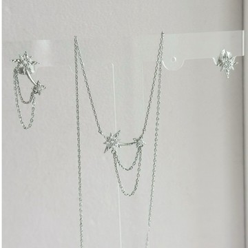 眾星群聚！套組 𝐌𝐨𝐨𝐧𝐥𝐢𝐭₊⁺🇰🇷 星星相印耳環+項鍊套組 送禮首選 貼耳耳環 耳骨耳環 不對稱 韓國空運