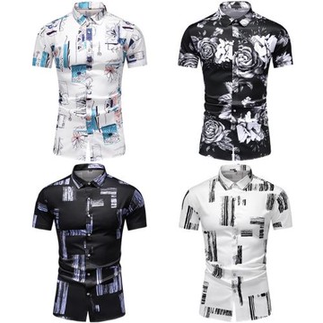 外貿歐碼夏威夷夏季新款襯衣男士大碼花休閑短袖襯衫Men's shirts