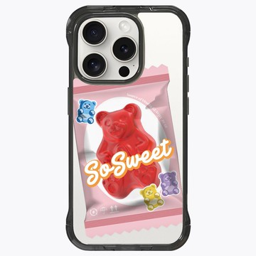 小熊軟糖 草莓口味 支架殼 標準透黑 iPhone 16 15 14 13 Pro Max