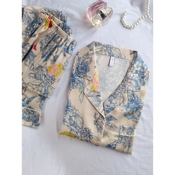 莫奈花園2023新款夏季冰絲睡衣套裝女印花高級感家居服長袖長褲