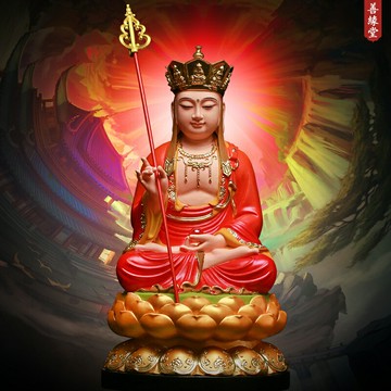 彩繪紅衣九華山地藏王菩薩佛像樹脂居家供奉客廳保平安佛堂擺件