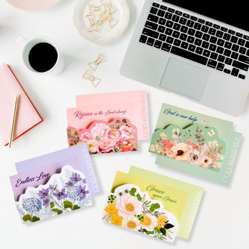 【🐑百羊書房】恩上加恩/時時幫助/永遠的愛經文花卉卡(附信封) #經文卡片