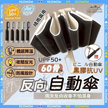 HLOMOM✨自動傘 反向自動傘 反光條雨傘 雨傘 晴雨兩用防風 反向傘黑膠遮陽傘 一鍵開收勾勾傘 便攜耐用手提環扣設計