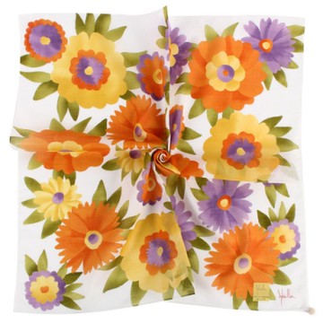 Sybilla 盛開花朵純綿帕巾領巾-橘色/白底