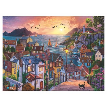 日落時的沿海小鎮_拼圖_1000片
