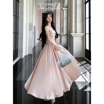 Good Job【夢幻佳人】法式收腰吊帶連衣裙a字大裙擺高級氣質禮服