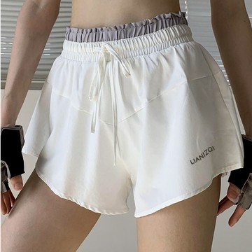 (台灣現貨速發)高腰抽繩防走光運動短褲 腰顯瘦效果 速乾短褲 健身 瑜伽跑步 防走光雙層設計 運動短褲 瑜珈褲 休閒短褲