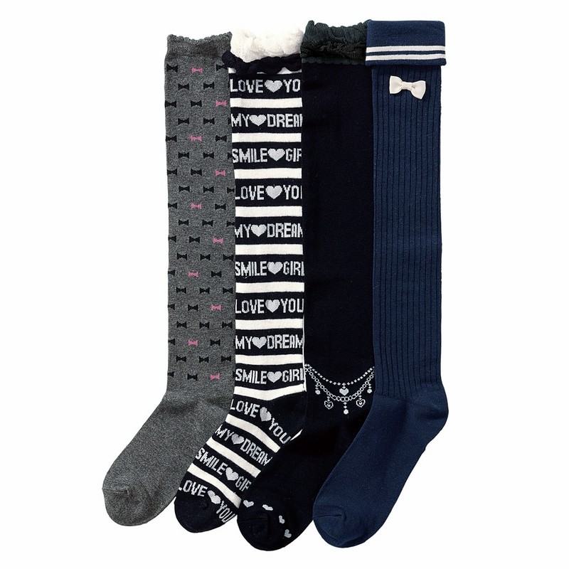 女の子オーバーニーソックス４足組 22 24cm キッズ靴下 Kid S Socks 通販 Lineポイント最大get Lineショッピング