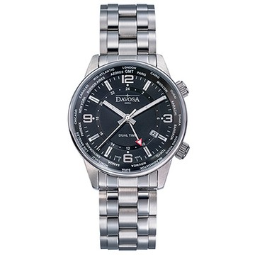 DAVOSA Vireo Dual Time–威利爾經典雙時區系列鋼帶腕錶-黑/42mm