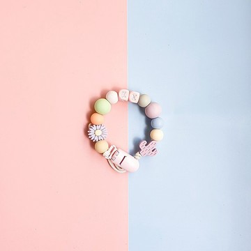 KI 雛菊 星星 奶嘴鍊夾 / 客製化奶嘴鏈 可套香草奶嘴(27cm)