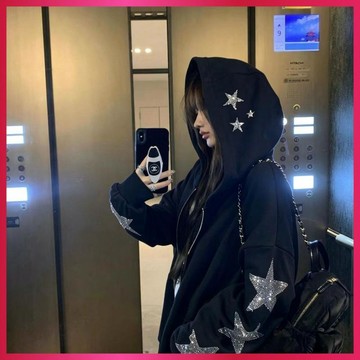 『ATC』秋季薄外套女美式2026早秋星星連帽街頭衛衣秋冬薄款寬鬆慵懶拉鍊開衫外套