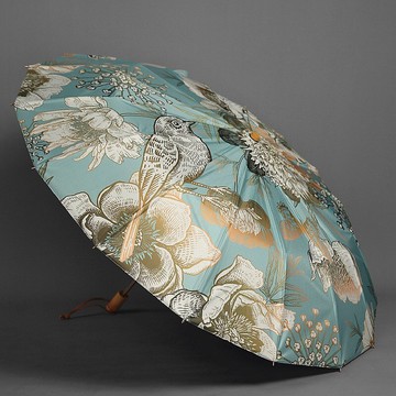 復古風16骨遮陽傘三折疊彩膠印花花卉銀杏鳥語防風木柄晴雨傘