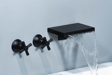 【麗室衛浴】 飯店用大流量 煙燻黑 消光黑埋壁式浴缸用三孔龍頭 F-125-6