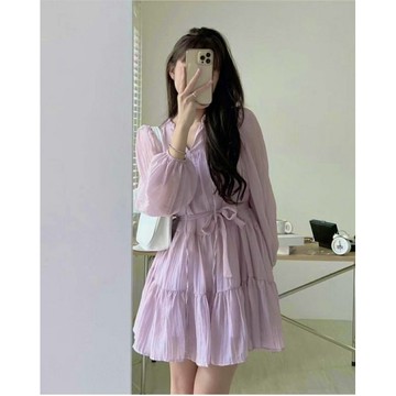 【ʟɪᴏɴɴ現貨】韓系氣質粉色長袖洋裝 短洋裝 韓國女裝 韓系穿搭 春天女裝 秋天女裝 女裝 短裙 洋裝