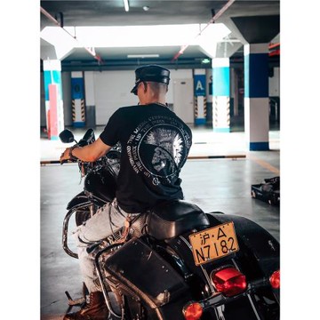 美式復古金屬樂隊搖滾機車高街暗黑骷髏頭燙銀mmj潮牌短袖T恤男女