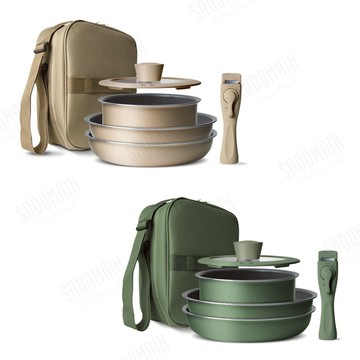 【仙德曼SADOMAIN】輕量日本Daikin (6件露營鍋具組) —24cm不沾鍋 可拆卸把手 附方形收納袋 AG024 (3色)