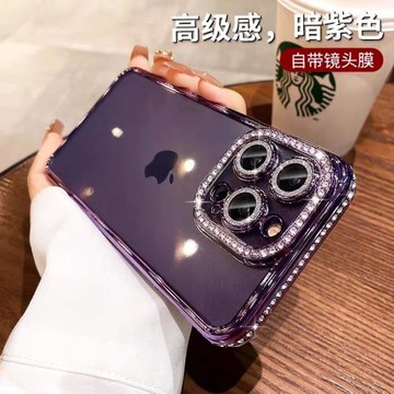 閃粉水鉆適用蘋果14pro手機殼新款自帶鏡頭膜iPhone14promax硅膠套13透明12全包防摔14plus電鍍高級11男女軟i