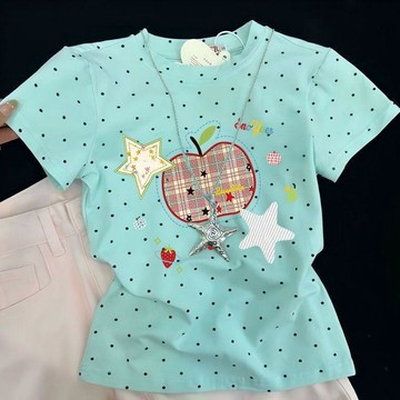 精選新品💖薄荷綠上衣 馬卡龍綠短袖 莫蘭迪綠襯衫 韓系氣質 顯白百搭 上班通勤服 薄荷綠多巴胺波點卡通可愛蘋果印花T恤