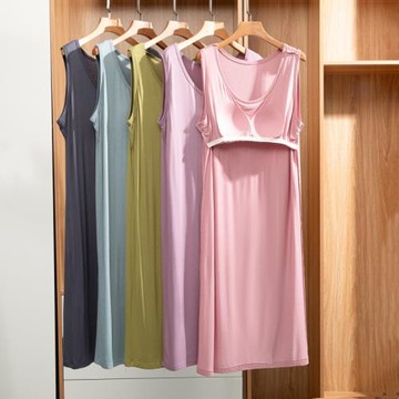 莫代爾睡裙女帶胸墊一體式連衣裙大碼背心裙可外穿家居服薄款透氣