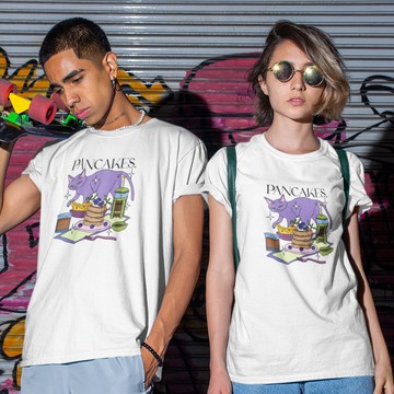 PANCAKES CAT 中性短袖T恤 白色 貓咪食物鬆餅插畫動物毛小孩狗班服團體服社團活動