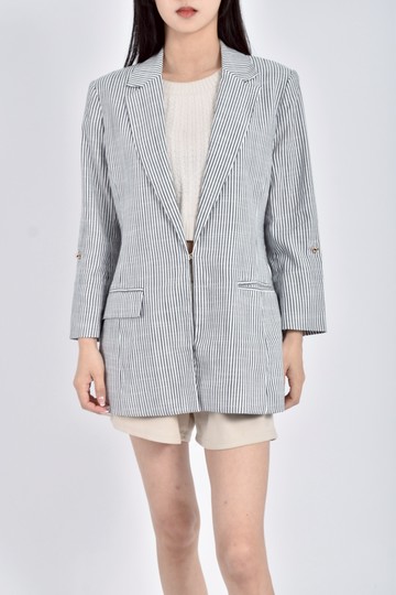 (S) g2000西裝條紋七分藍色外套