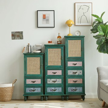 免運 餐邊櫃 美式餐邊櫃 實木餐邊櫃 美式鄉村地中海實木斗柜出租屋客廳靠墻小酒柜田園藤編收納五斗柜 可開發票 全館五折 工廠現貨直銷 新品特價 b9083