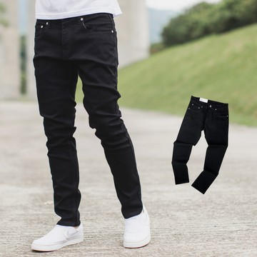 【NB1290J】黑色全素面無破小直筒彈性休閒長褲(CS4078)