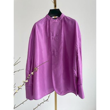 2025年冬季新款女唐裝國風新中式上衣高端醋酸仿輕奢禪意紫色襯衫
