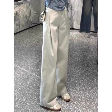 天絲棉闊腿休閑褲女2025今年流行新款白色寬松風琴褲夏季薄款褲子