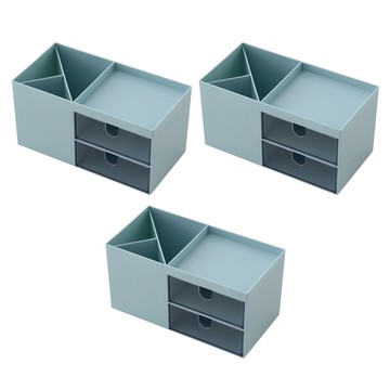 iSFun 透視抽屜 桌上化妝品文具飾品收納盒  19.6 x 9 x 9.2 cm  3個  藍色