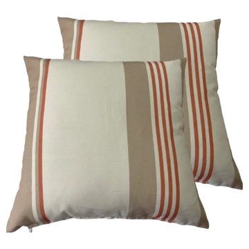 J&N 精緻條紋印花抱枕套裝 正方形填充棉抱枕 包覆式拉鍊設計  60 x 60cm  橘色