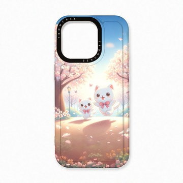 iPhone 16 Pro 殼 TRON iPhone 16 Pro 櫻花插畫風格白貓咪 太空殼 透白款 手機殼