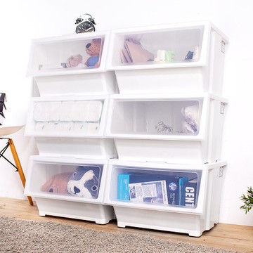 【HOUSE】大容量-艾夏掀蓋式可堆疊玩具衣物收納箱-39L-六入白色6入