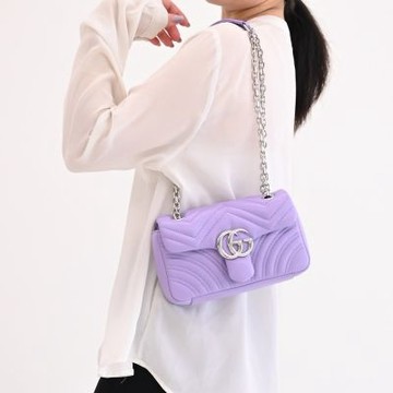 GUCCI GG Marmont 金屬雙G LOGO絎縫造型兩用包/鍊包(紫)