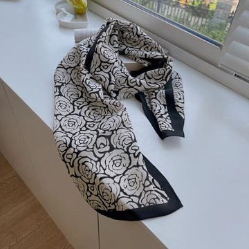 小香氣質春秋冬100%桑蠶絲山茶花雙縐真絲圍巾長條絲巾襯衫領巾女