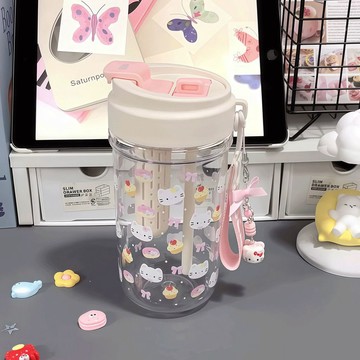 ⭐臺灣出貨⭐可愛高顏值kitty水杯女生高顏值吸管杯塑料杯子雙飲便攜學生水杯