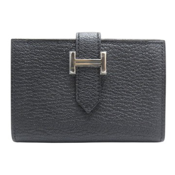 【二手名牌BRAND OFF】HERMES 愛馬仕 黑色山羊皮 Bearn 短夾 U刻