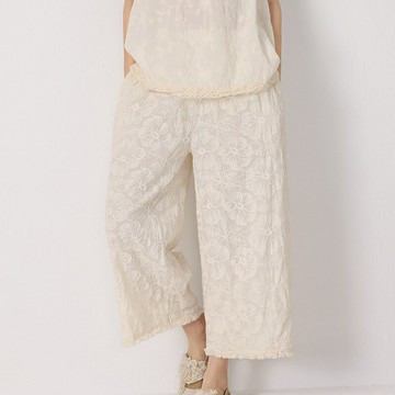 【巴黎精品】現貨+預購 闊腿褲休閒長褲女寬褲寬鬆長褲落地褲-純色刺繡拼接九分女褲子3色a1ed59